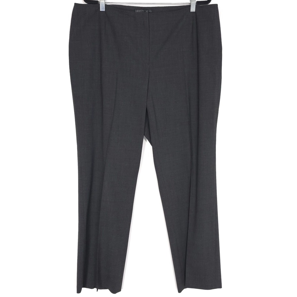 LAFAYETTE 148 Women's Dress Pants Size 16 VIRGIN WOOL Blend Trousers Dark Gray